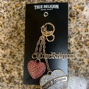 True Religion Pink and Silver Heart Charm Key Holder